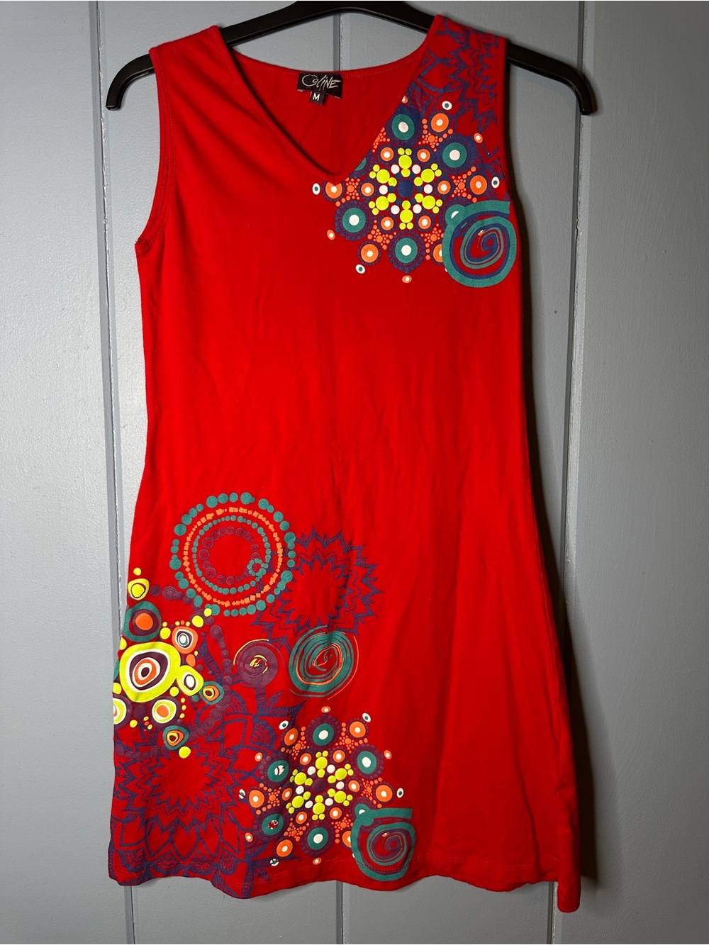COLINE Red Sleeveless Embroidered Shift Dress medium